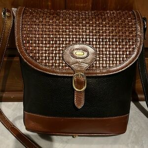 Bally  vintage bag   woven leather flap Italian leather   Black & brown   EUC
